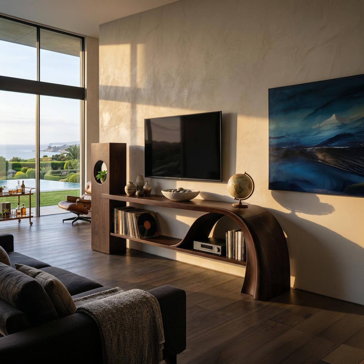 Minimalist Organic TV Stand, Wooden Media Console Cabinet & Living Room Entertainment Center