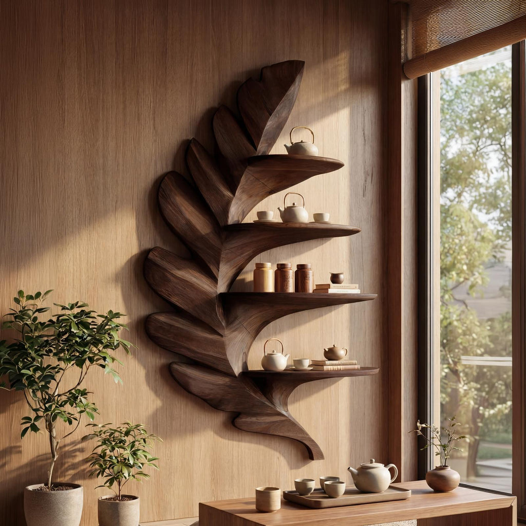 Contemporary Floating Wall Shelf, Handcrafted Minimalist Solid Wood Entrance Storage Organizer & Display Rack