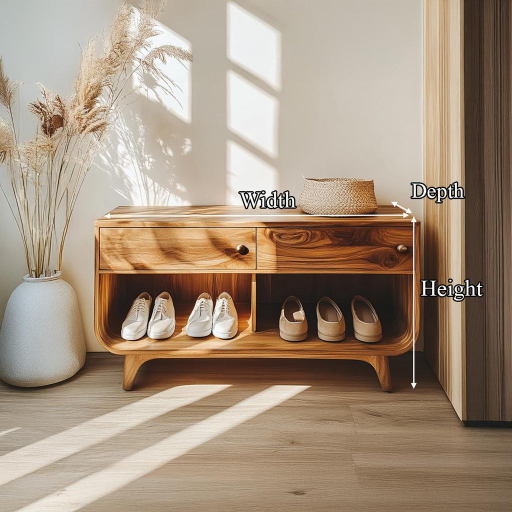 Scandinavian Functional Shoe Organizer, Modern Solid Wood Storage Bench Cabinet for Entryway, Hallway & Bedroom