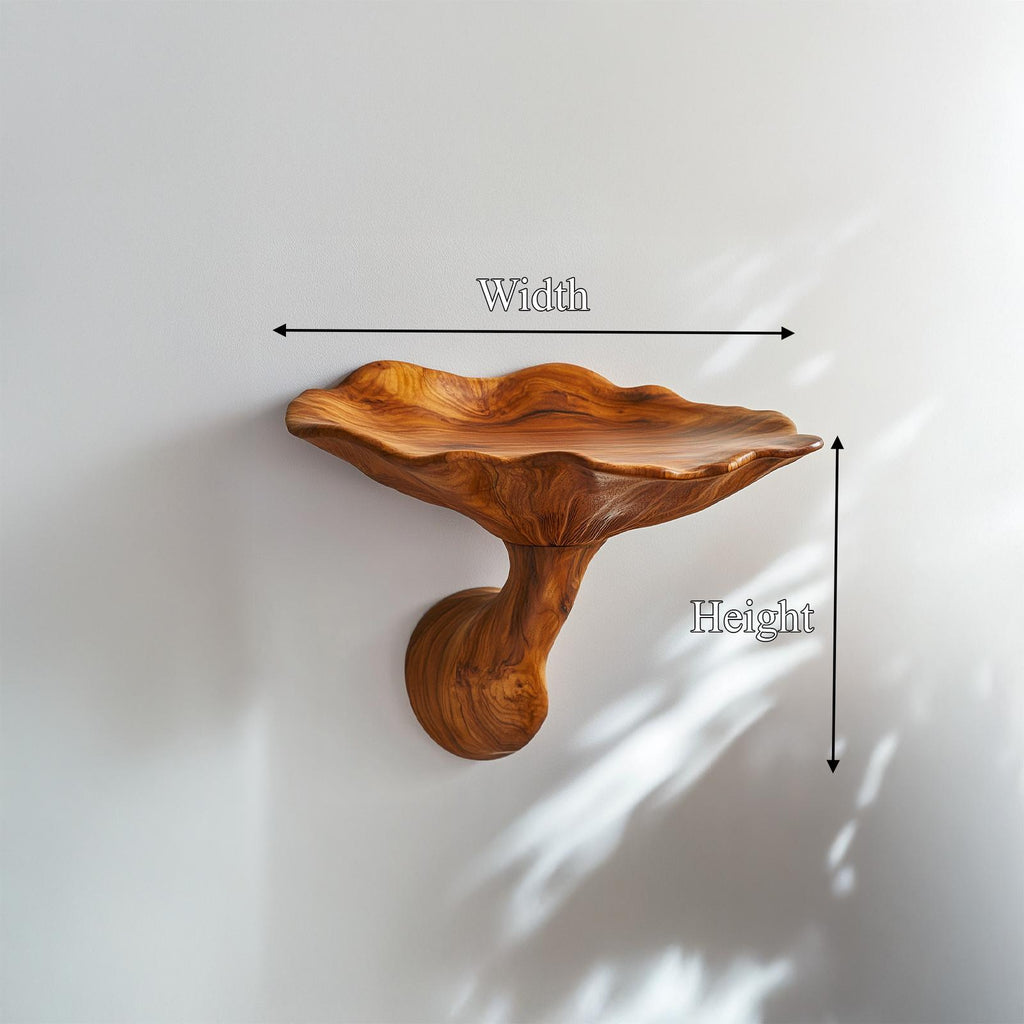 Organic Modern Floating Accent Mushroom Shelf, Wall Mounted Wood Display for Bedroom & Entryway