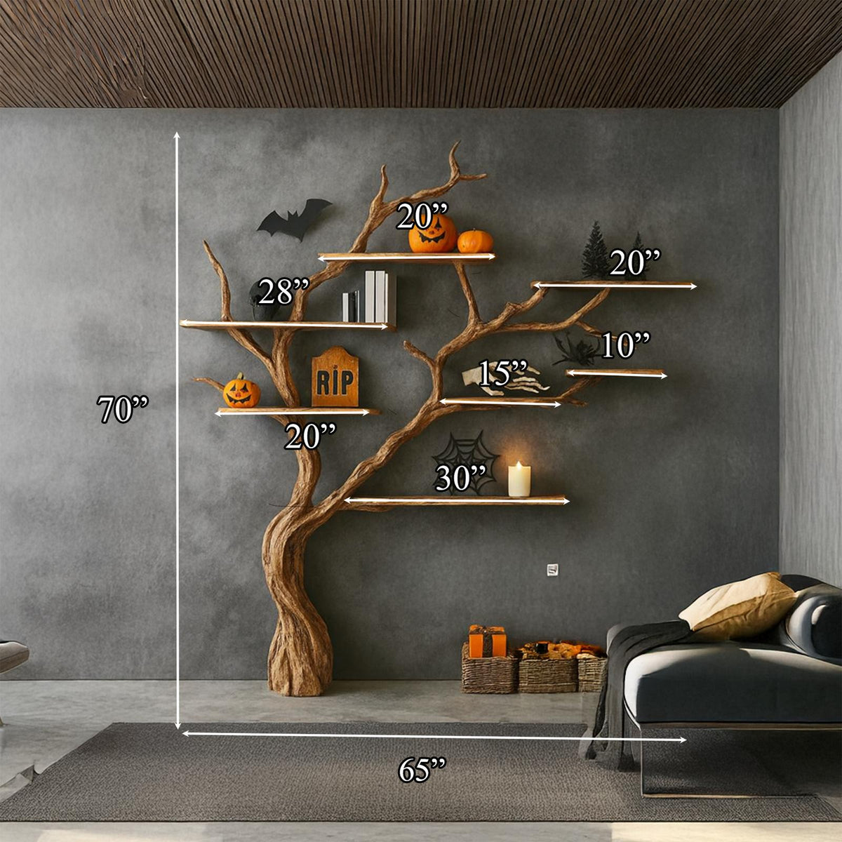 Midcentury Tree Bookshelf Living Room Halloween