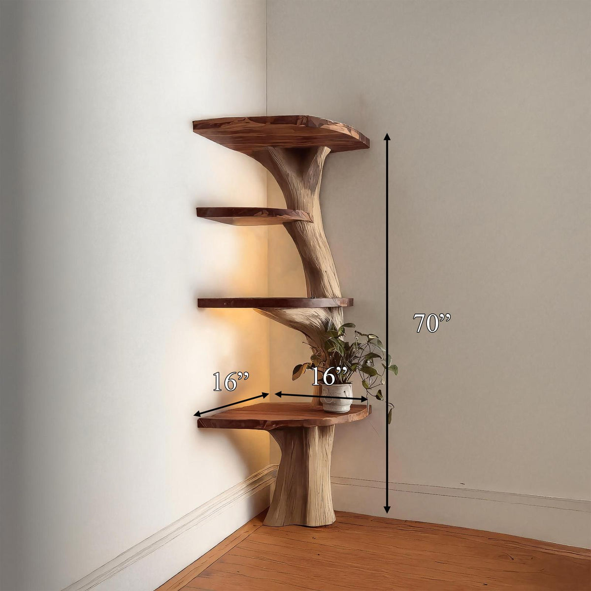 Rustic Handcrafted Wood Tree Shelf Unit, Floating Branch Wall Mounted Display Bookcase for Living Room Art Accent