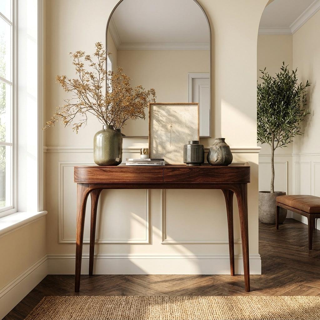 Minimalist Sculptural Wood Console Table, Handcrafted Entryway Table for Modern Foyer & Living Room, Model
