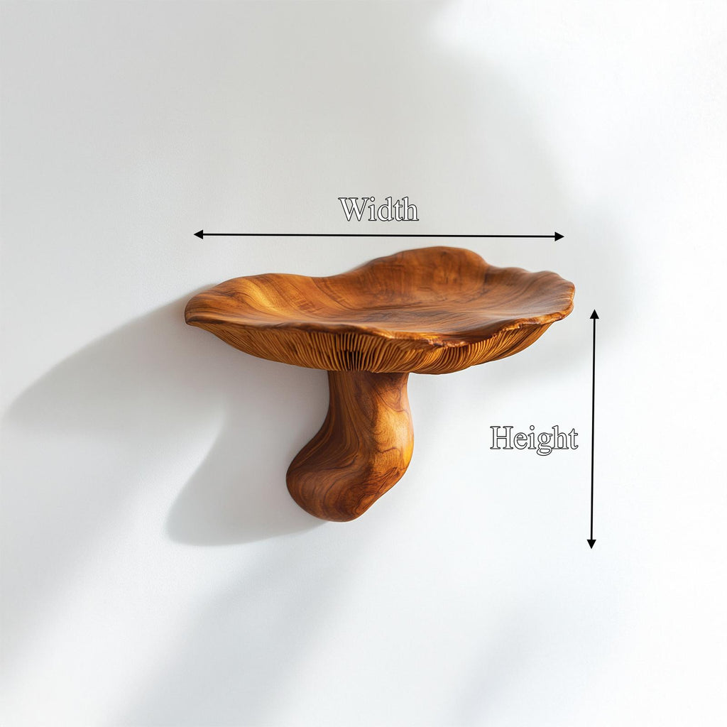 Organic Modern Bedside Wall Mushroom Shelf, Floating Wooden Display Accent Shelf for Bedroom