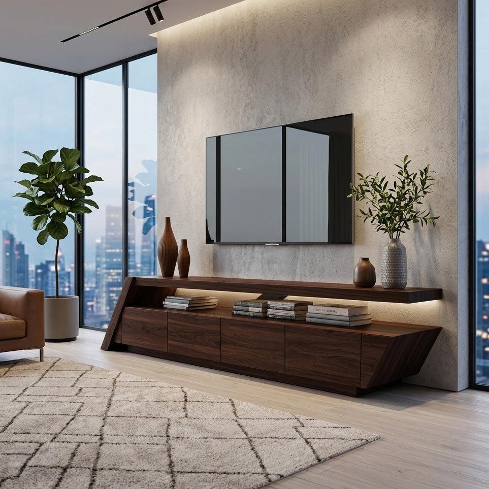 Modern Geometric TV Stand, Mid Century Wooden Media Console Credenza for Living Room Entertainment Center