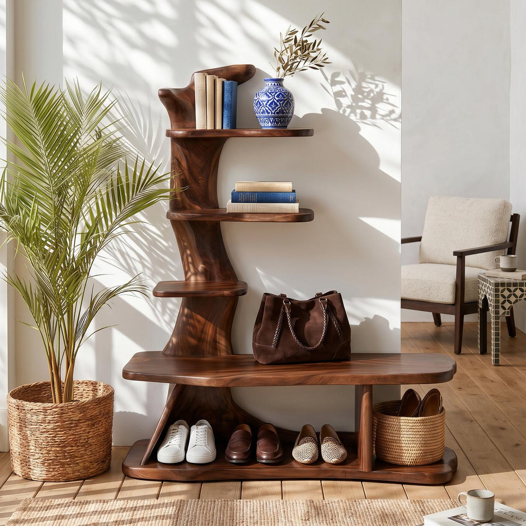 Industrial Shoe Rack Shelf, Rustic Wooden Entryway Utility Shelf Storage Organizer for Hallway