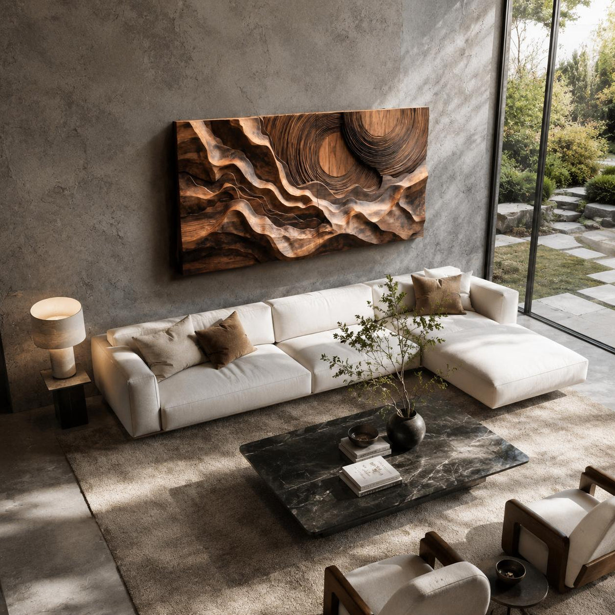 Abstract Sculptural Wood Wall Art, Concentric Circles Handcrafted Solid Wood Wall Hanging for Living Room & Bedroom