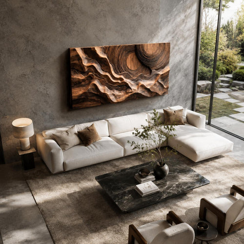 Abstract Sculptural Wood Wall Art, Concentric Circles Handcrafted Solid Wood Wall Hanging for Living Room & Bedroom