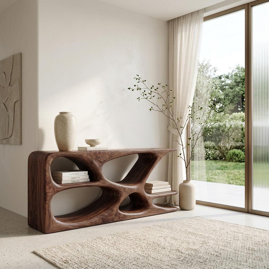 Minimalist Natural Wood Console Table, Handcrafted Entryway Sofa Table for Hallway & Living Room Interior, Model