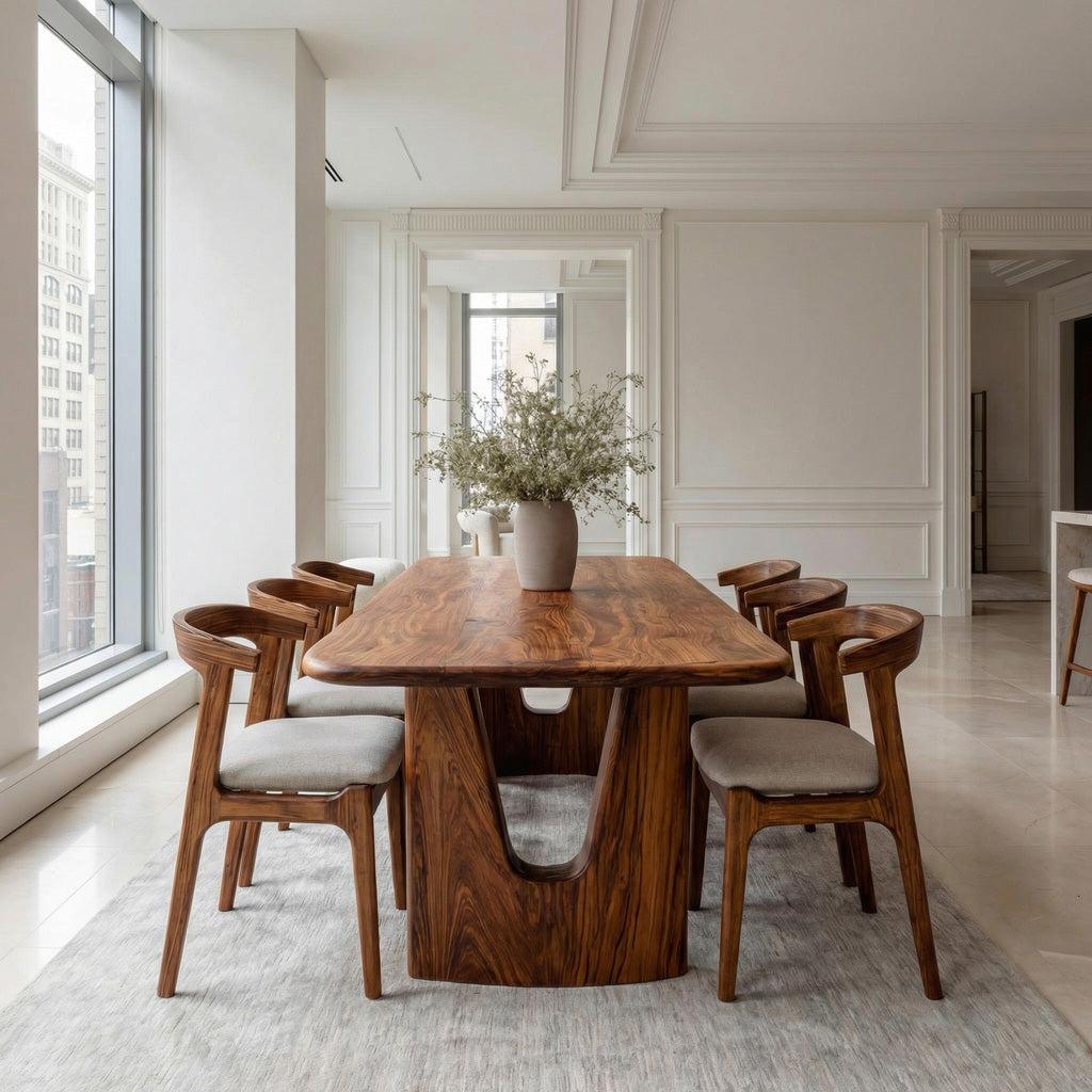 Spry Interior Modern Handcrafted Wooden Dining Table, Natural Solid Wood Kitchen Table for Dining Room, Model RTTHHNDN029