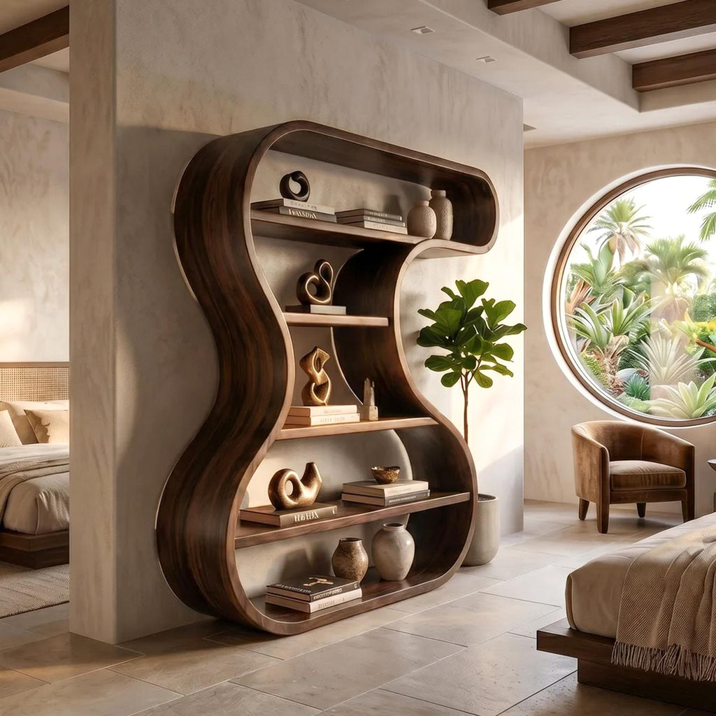 Sculptural Wooden Display Shelf For Modern Interiors