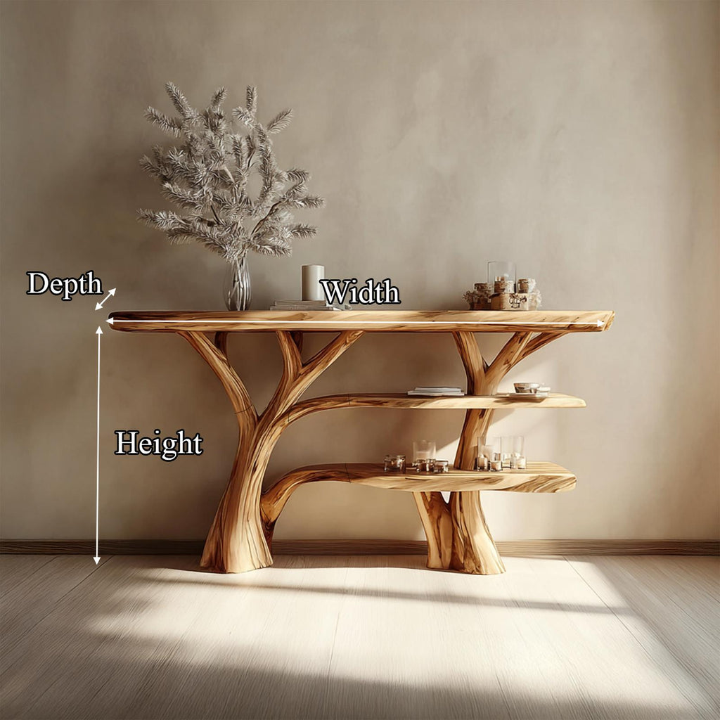 Rustic Tree Wood Console Table, Entryway & Living Room Handcrafted Solid Wood Accent Sofa Table, Model
