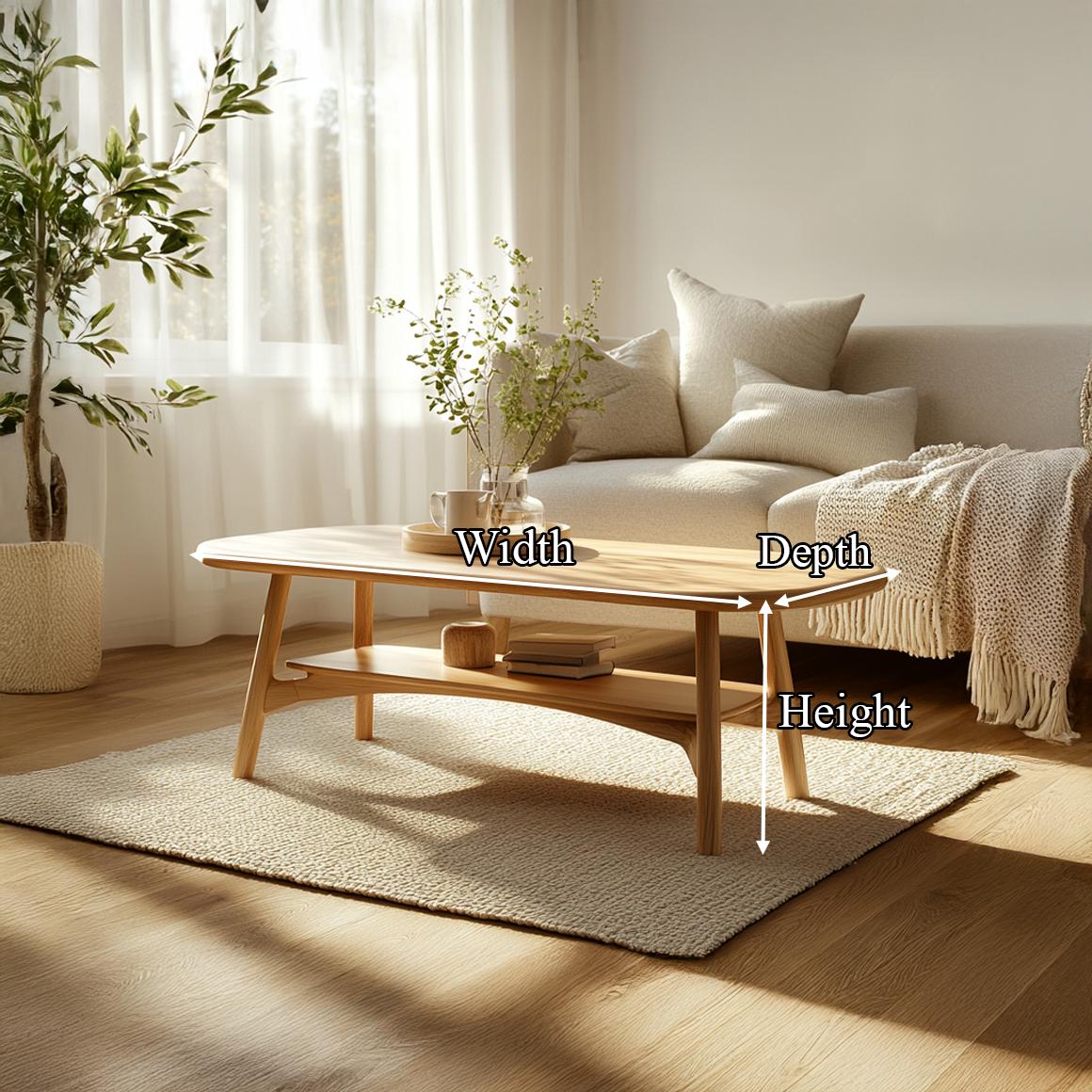 Scandinavian Soft Edge Coffee Table, Mid Century Modern Solid Wood Minimalist Oval Centerpiece for Living Room, Lounge