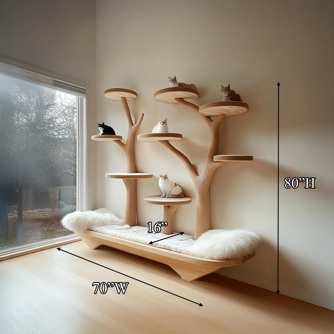Rustic Cat Tree Play Furniture With Bench Living Room