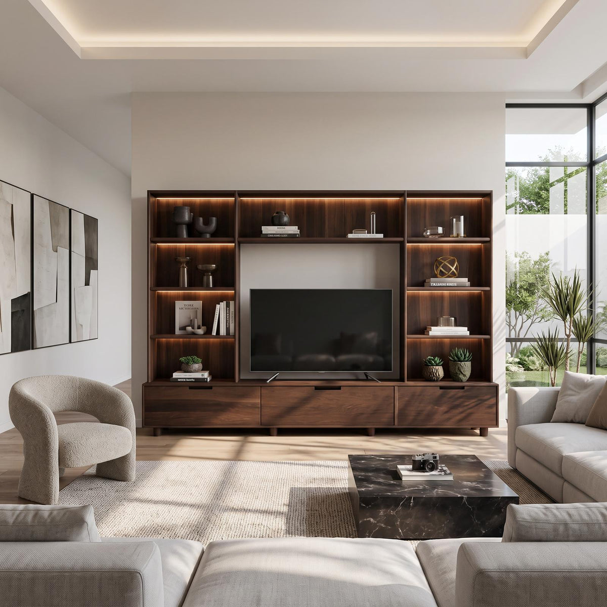 Large Entertainment Center With LED Lighting For Living Room
