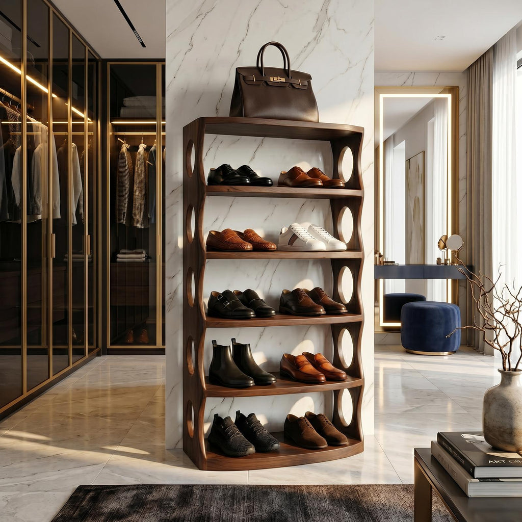 Minimalist Vertical Shoe Rack, Slim Wooden Shoe Tower Organizer Shelf for Entryway Storage Corner