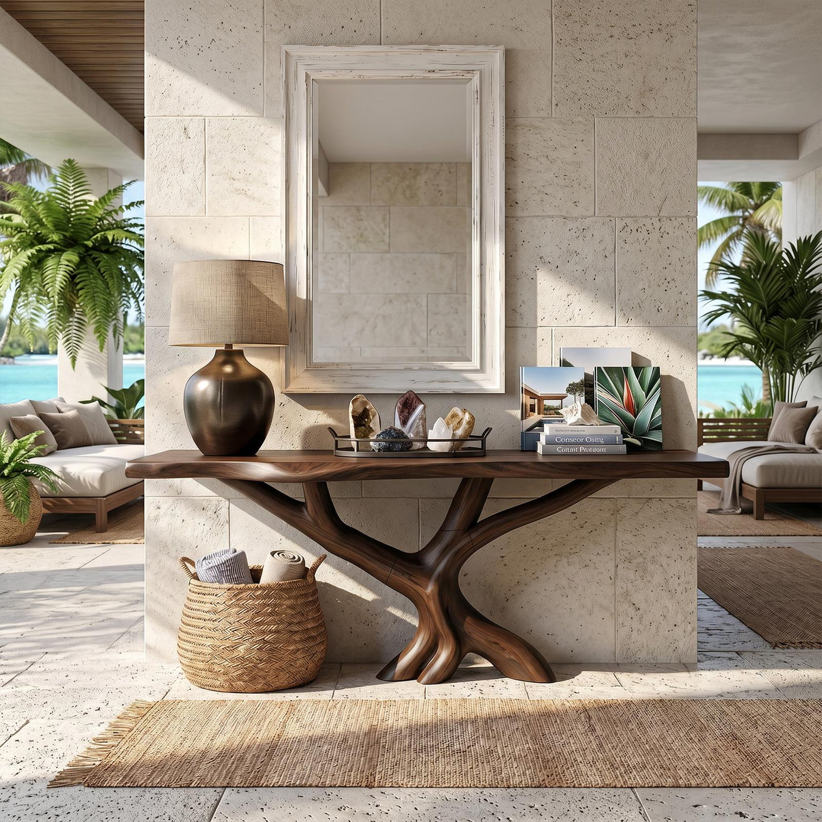 Organic Coral Base Console Table Luxury Beach House