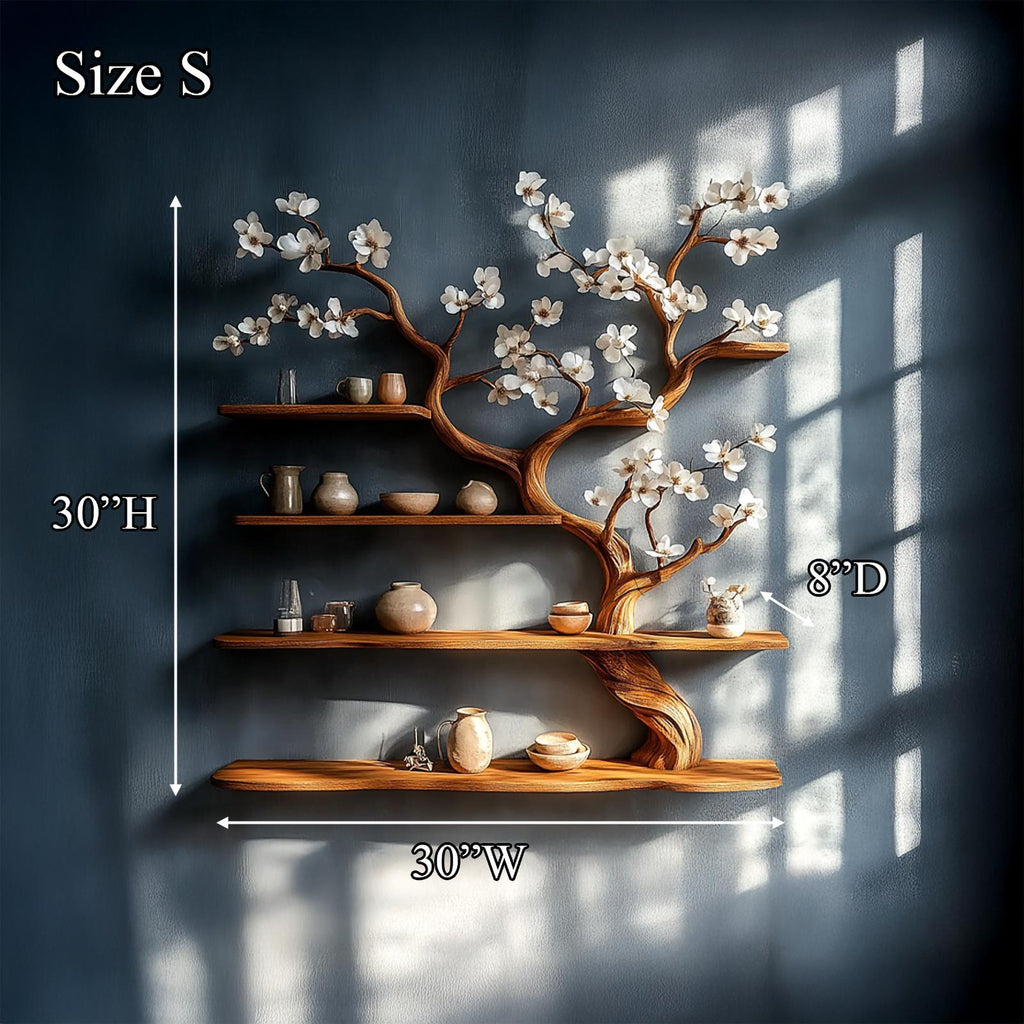 Rustic Tree Branch Bookshelf, Wall Mounted Solid Wood Book Display & Modern Wall Organizer for Bedroom