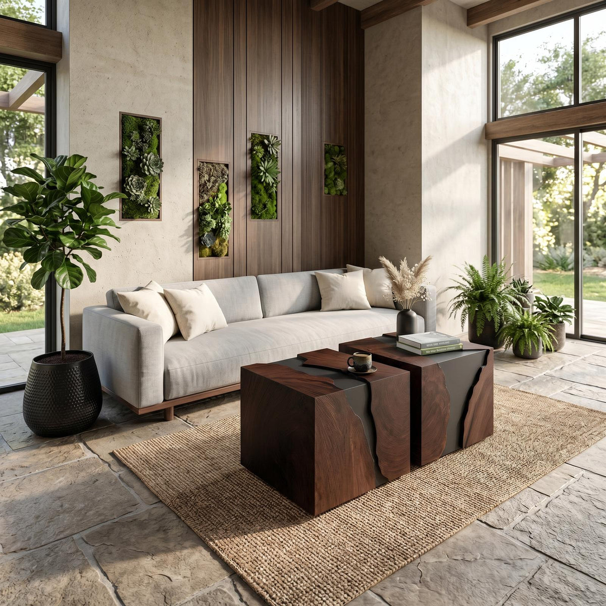Modern Solid Wood Cube Coffee Table, Handcrafted Wooden Block End Side Table & Bedside Nightstand for Home Decor