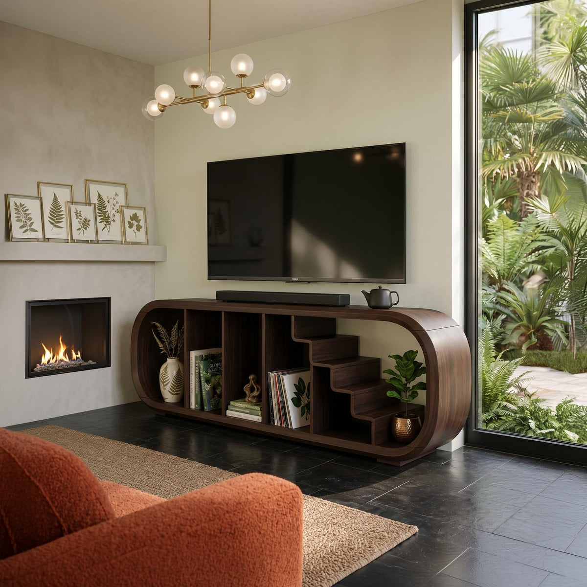 Modern Organic TV Console, Handcrafted Wooden Media Cabinet Credenza for Living Room