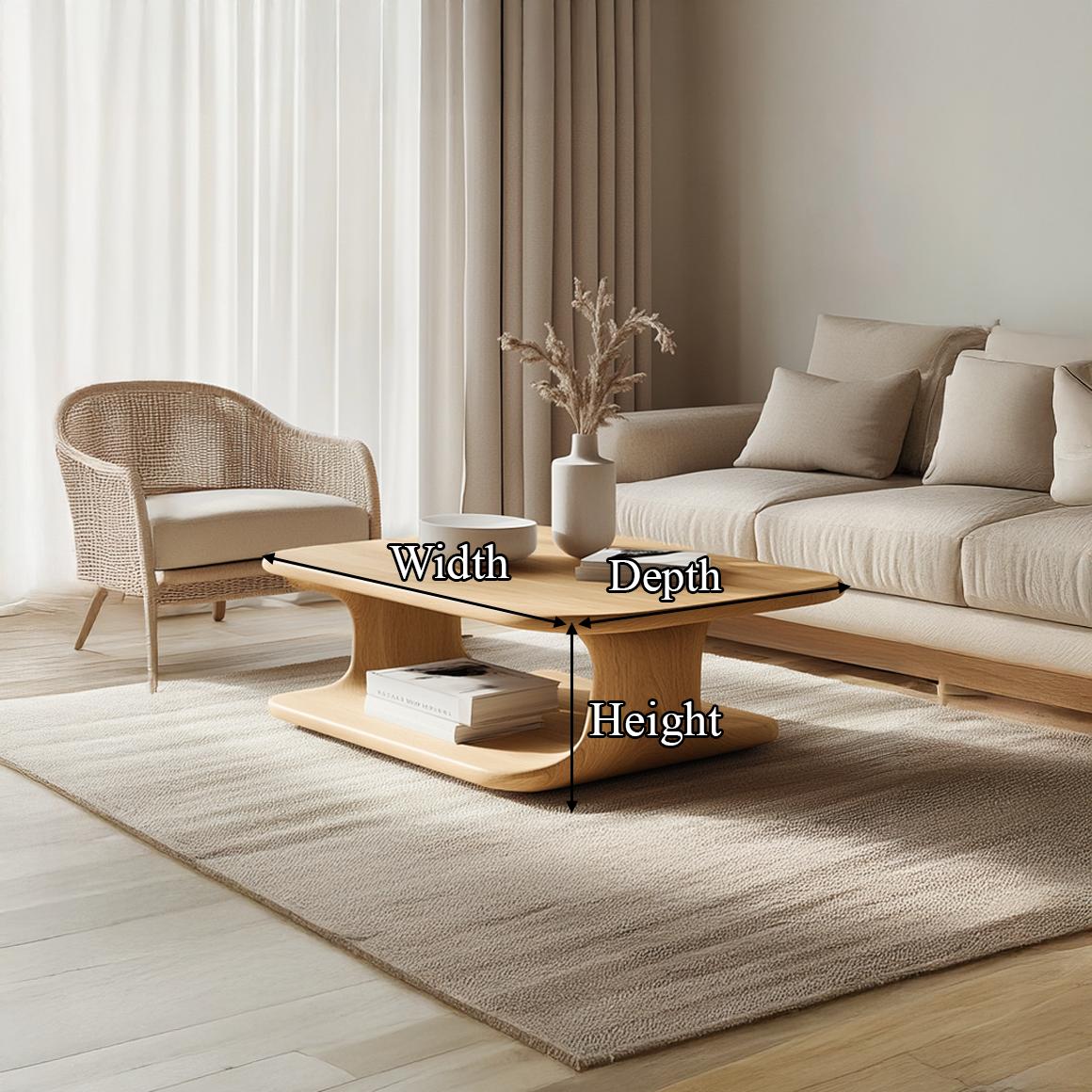Scandinavian Modern Coffee Table, Solid Wood Curved Organic Centerpiece Table for Living Room, Lounge, Family Room