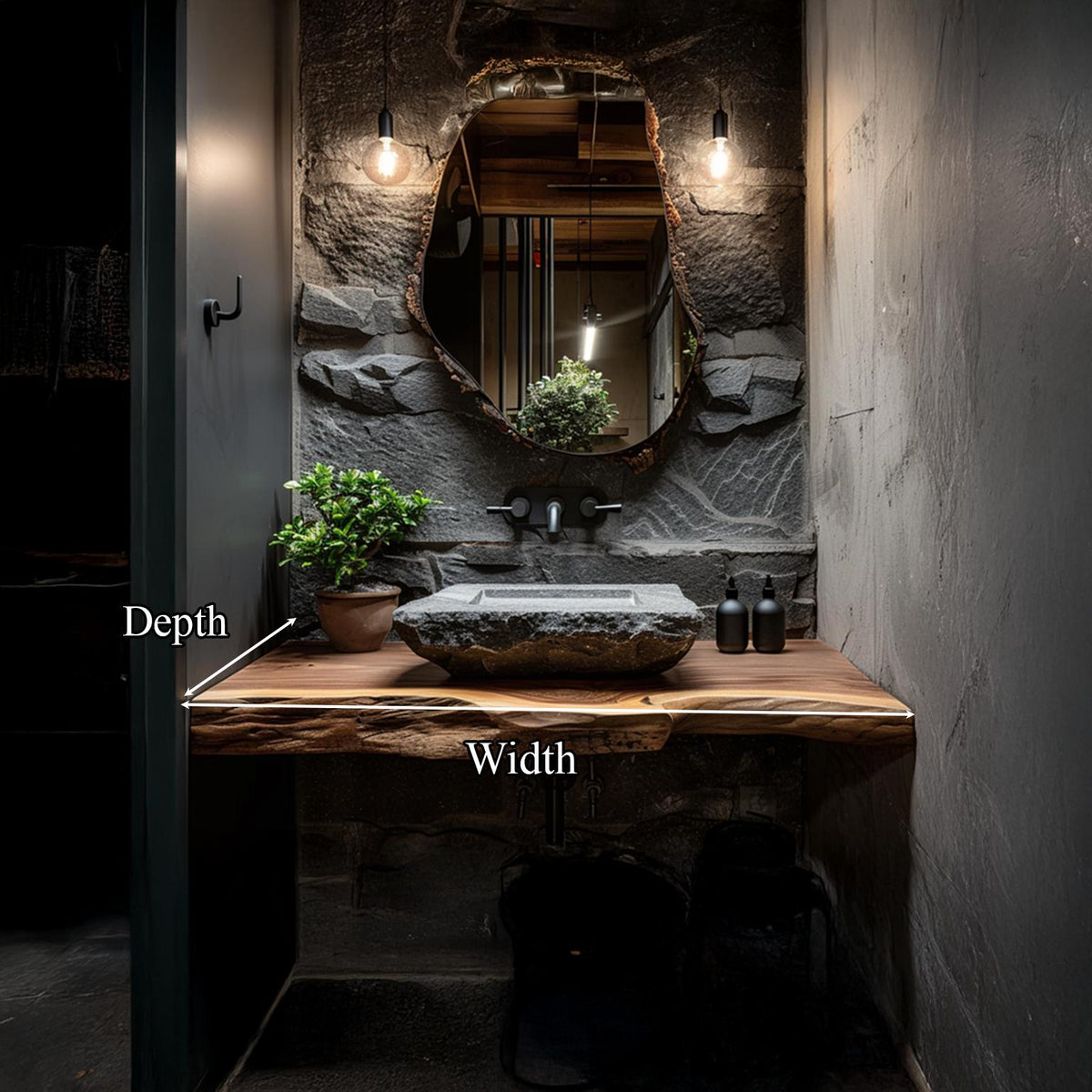 Rustic Floating Shelf Vanity Powder Room