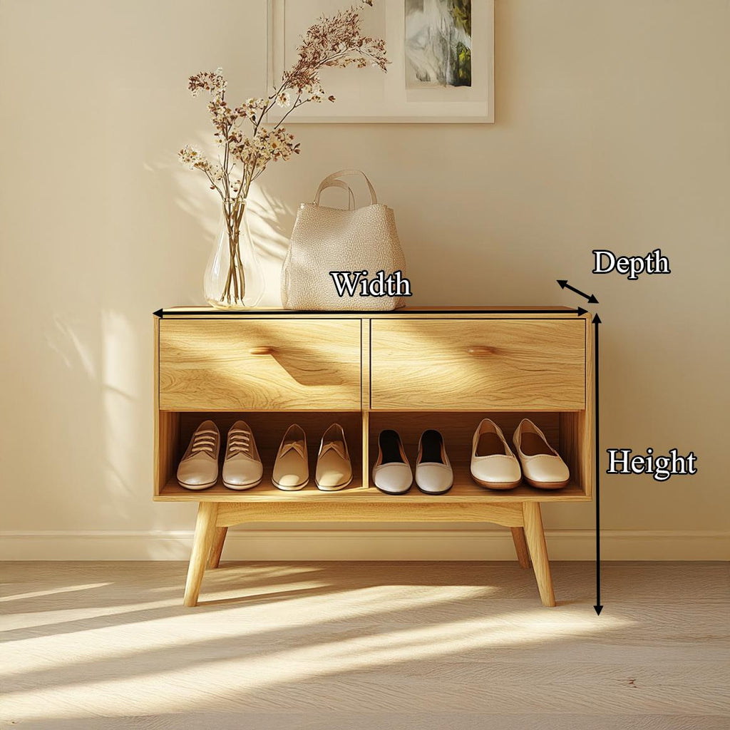 Mid Century Modern Shoe Cabinet, Handcrafted Solid Wood Entryway Storage Organizer Bench for Bedroom Closet