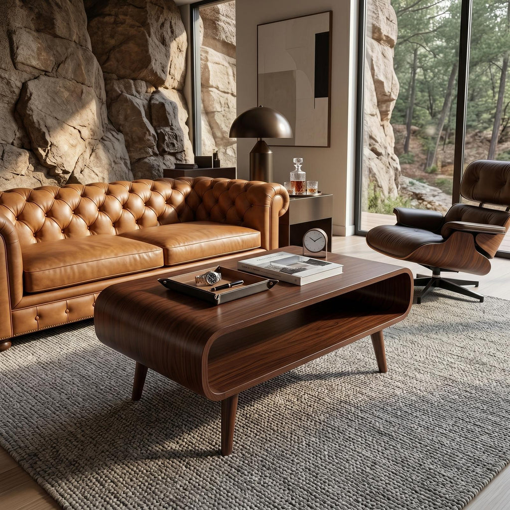 Modern Solid Wood Coffee Table with Shelf, Open Storage Center Table for Living Room and Lounge Space, Minimalist