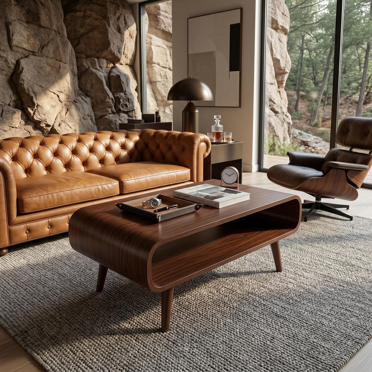 Modern Solid Wood Coffee Table with Shelf, Open Storage Center Table for Living Room and Lounge Space, Minimalist