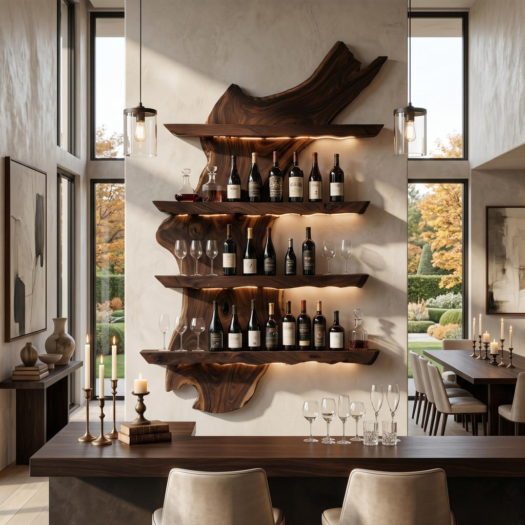 Mid Century Wine Rack For Kitchen Bar Wall Shelf