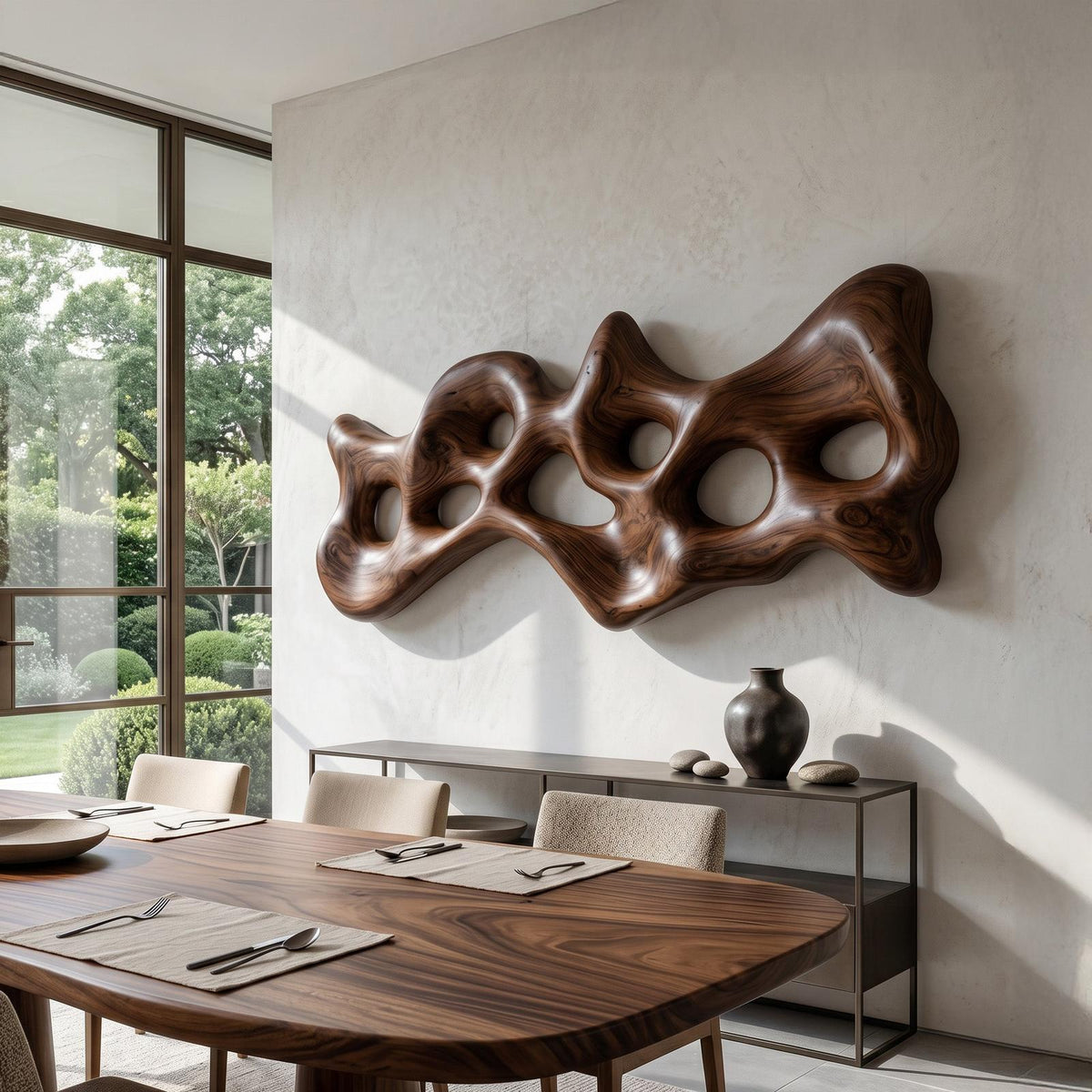 Spry Interior Organic Wood Wall Art Sculpture, Handcrafted Carved Abstract Geometric Wooden Wall Hanging Panel for Living Room Decor, SITHHNWA012