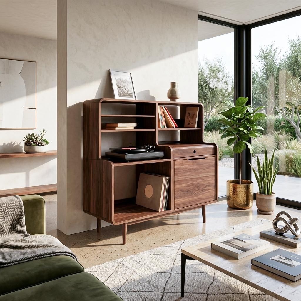 Mid-Century Vinyl Record Cabinet For Home Decor