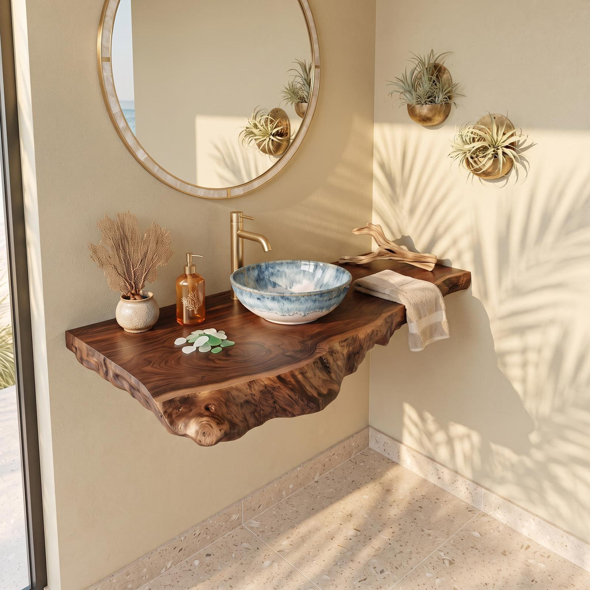 Farmhouse Bathroom Vanity, Handcrafted Solid Wood Sink Stand with Open Storage Shelf for Rustic Bathroom Remodel