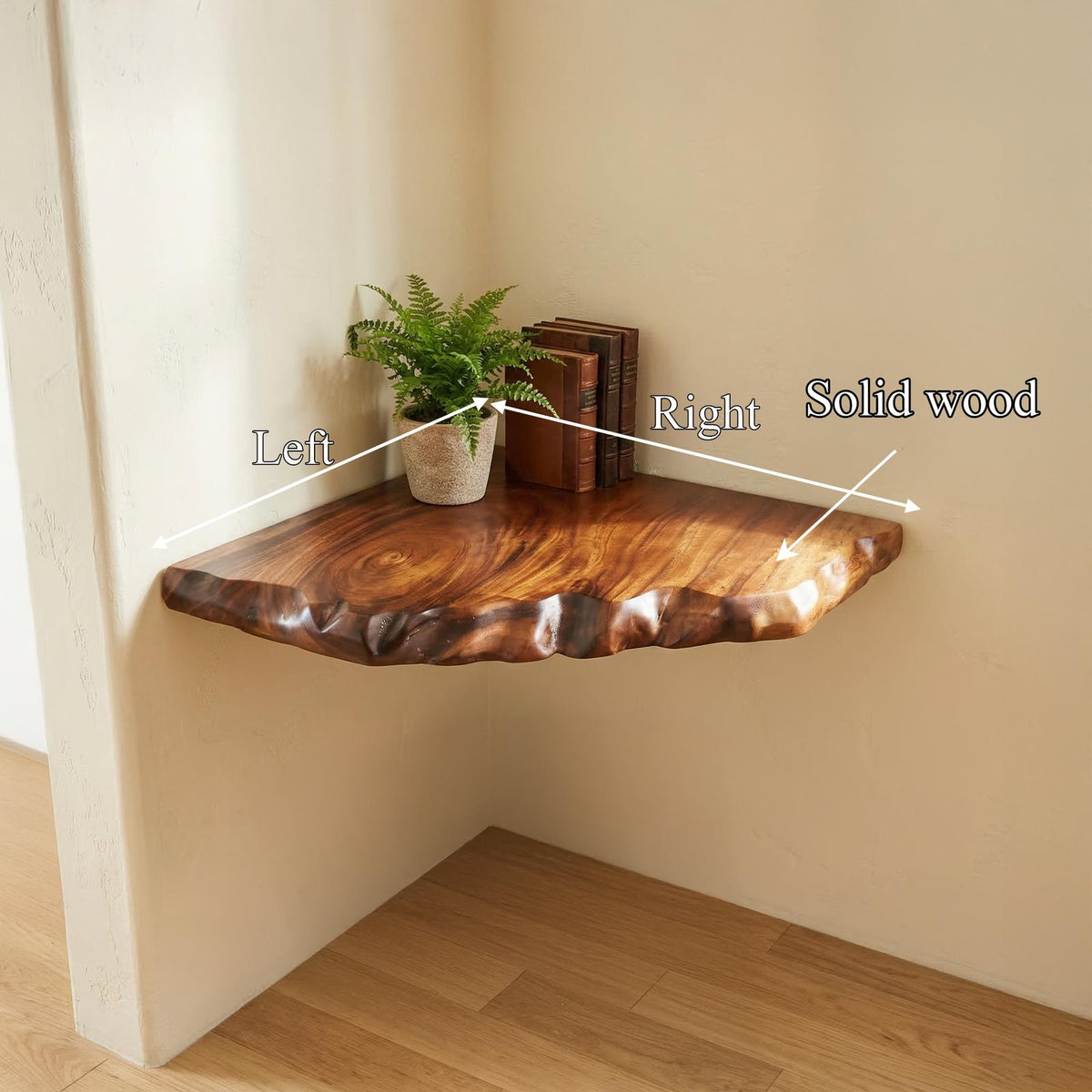 Rustic Decorative Corner Shelf, Solid Wood Wall Mounted Display Rack for Living Room & Lounge