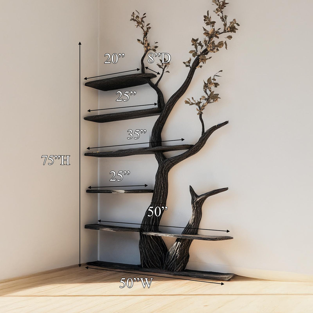 Rustic Modern Tree Bookshelf, Free Standing Solid Wood Bookcase Storage Organizer, Creative Living Room Display Rack