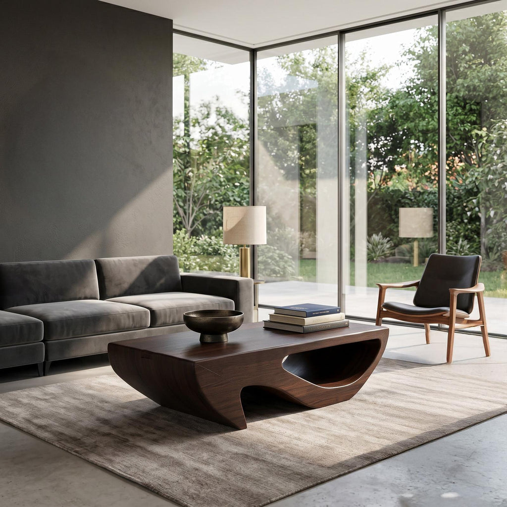 Modern Wooden Coffee Table with Open Storage Shelf, Minimalist Rectangular Center Table, Model