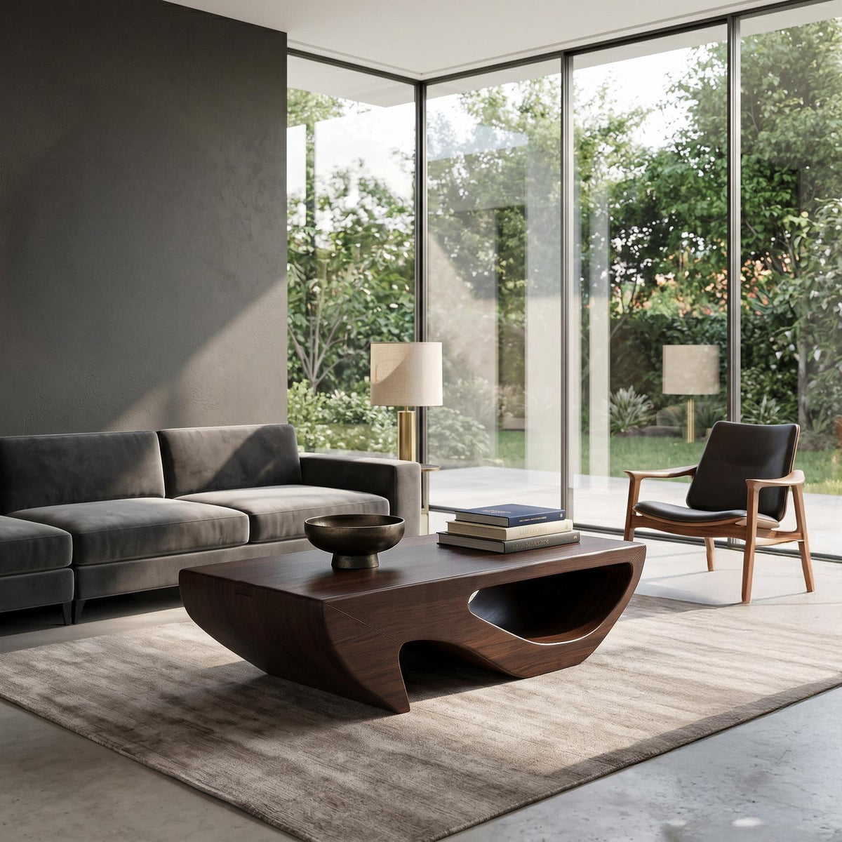 Modern Wooden Coffee Table with Open Storage Shelf, Minimalist Rectangular Center Table, Model