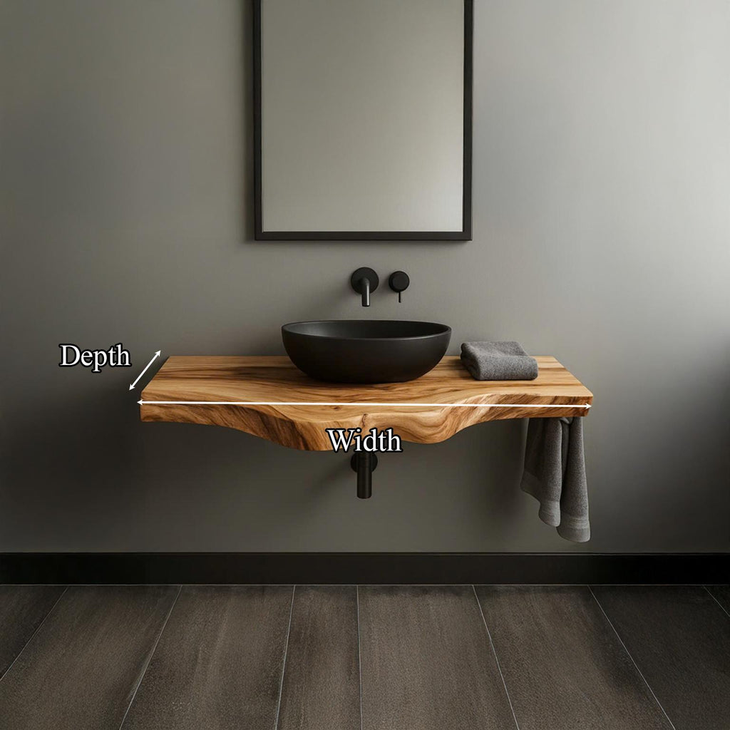 Rustic Floating Shelf, Solid Wood Bathroom Vanity Countertop, Washroom Single Sink Console Support Shelf