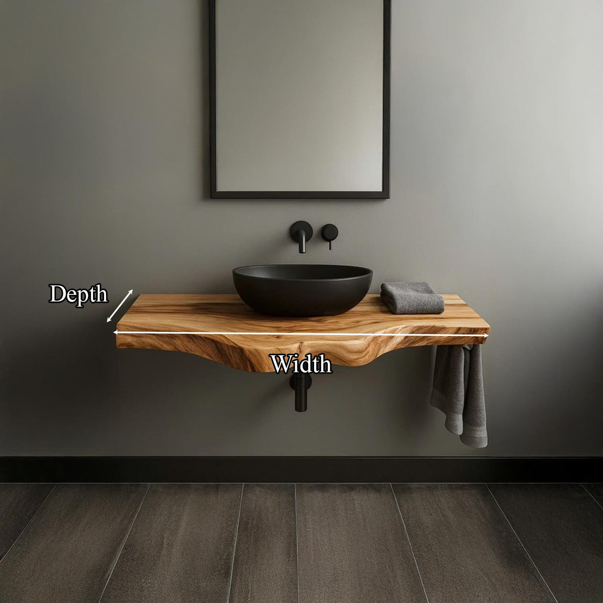 Rustic Floating Shelf, Solid Wood Bathroom Vanity Countertop, Washroom Single Sink Console Support Shelf
