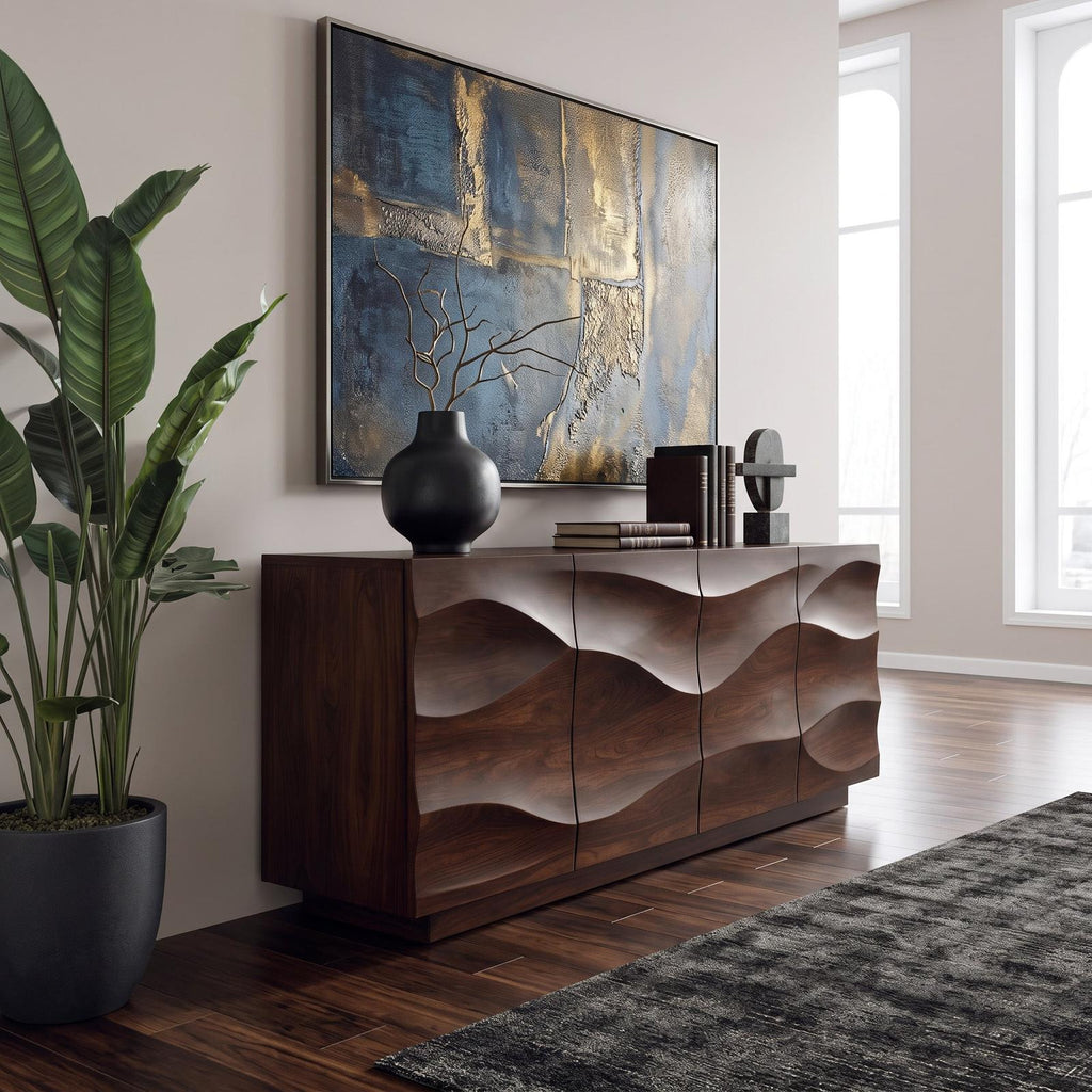 Spry Interior Modern Wave Sideboard, Sculptural Wood Buffet Cabinet & Credenza for Dining Room or Living Room Storage, SITHHNSIB012