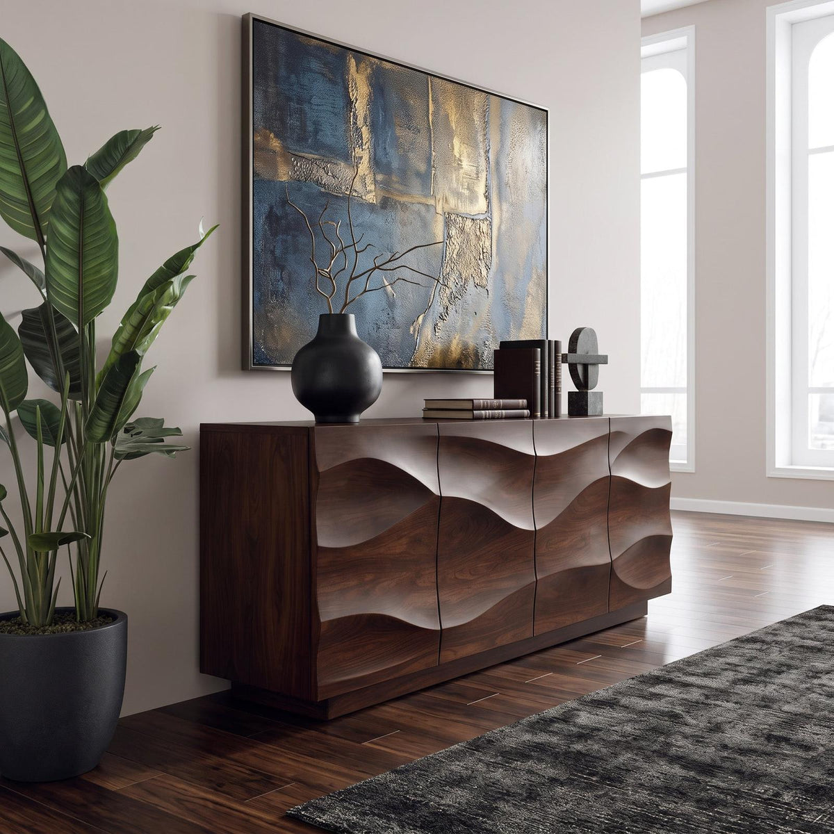 Spry Interior Modern Wave Sideboard, Sculptural Wood Buffet Cabinet & Credenza for Dining Room or Living Room Storage, SITHHNSIB012