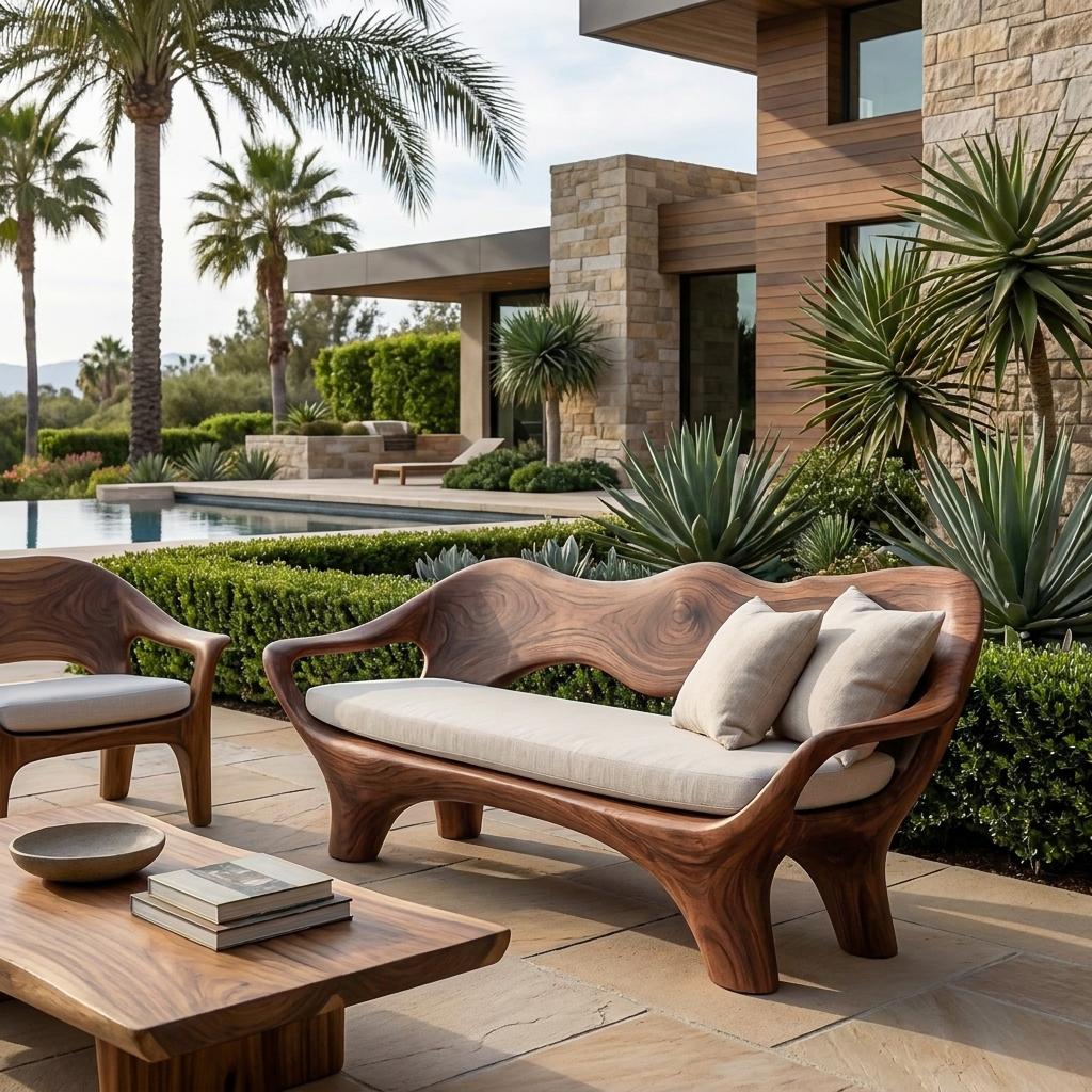 Luxury Sculptural Wooden Sofa For Living Room