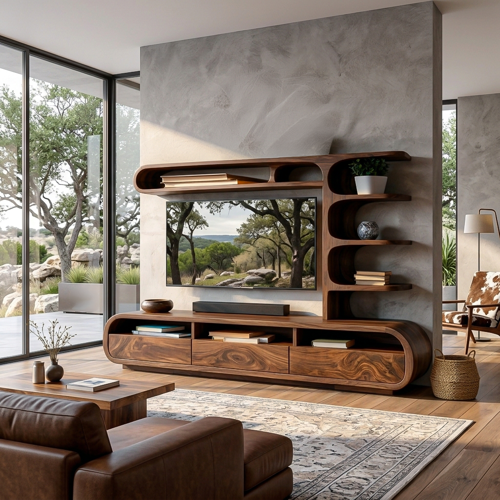 Elegant Wooden TV Console, Modern Classic Media Stand Credenza, Solid Timber Entertainment Unit for Living Area