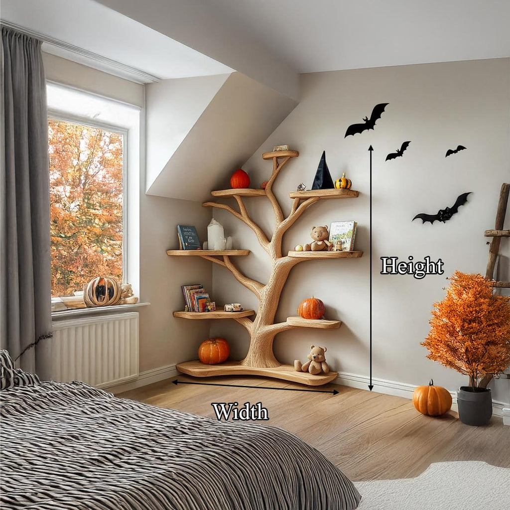Kids Tree Bookshelf, Wooden Tree-Shaped Bookcase for Nursery & Bedroom, Playroom Toy Organizer Wall Bookshelf