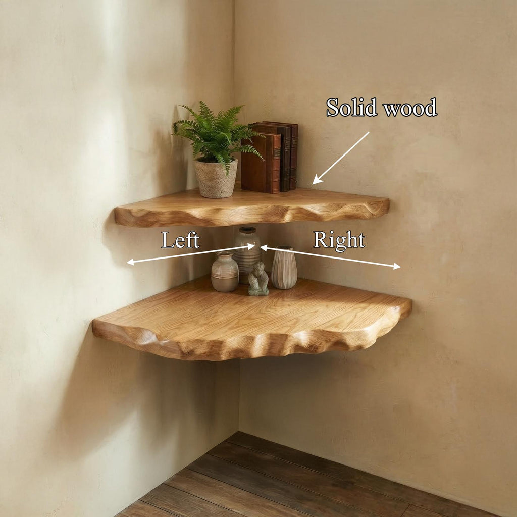 Rustic Wall Corner Shelf, Solid Wood Mounted Display Storage Rack for Living Room Decor
