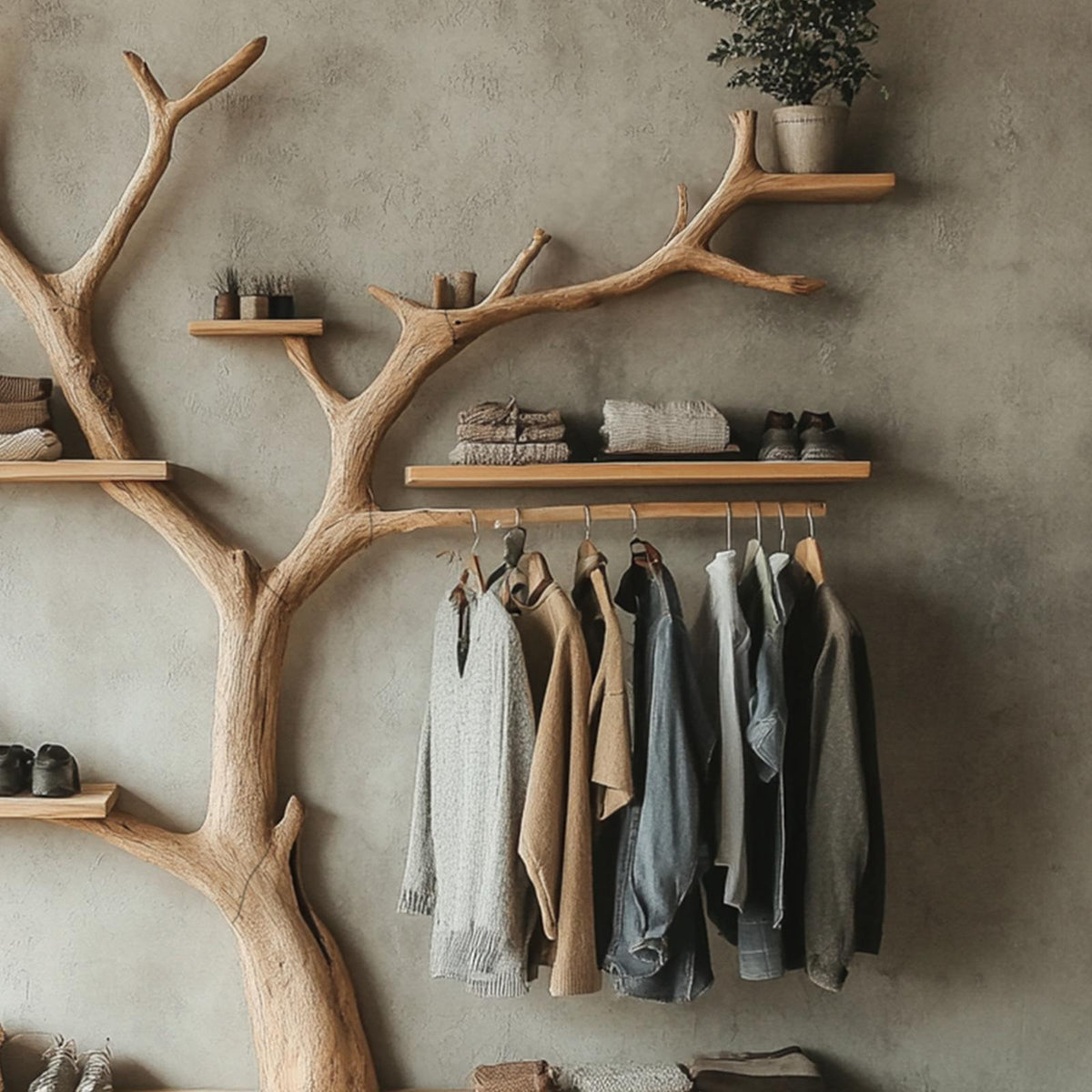 Tree Branch Coat Rack With Shelf Wall Mount Coat Rack