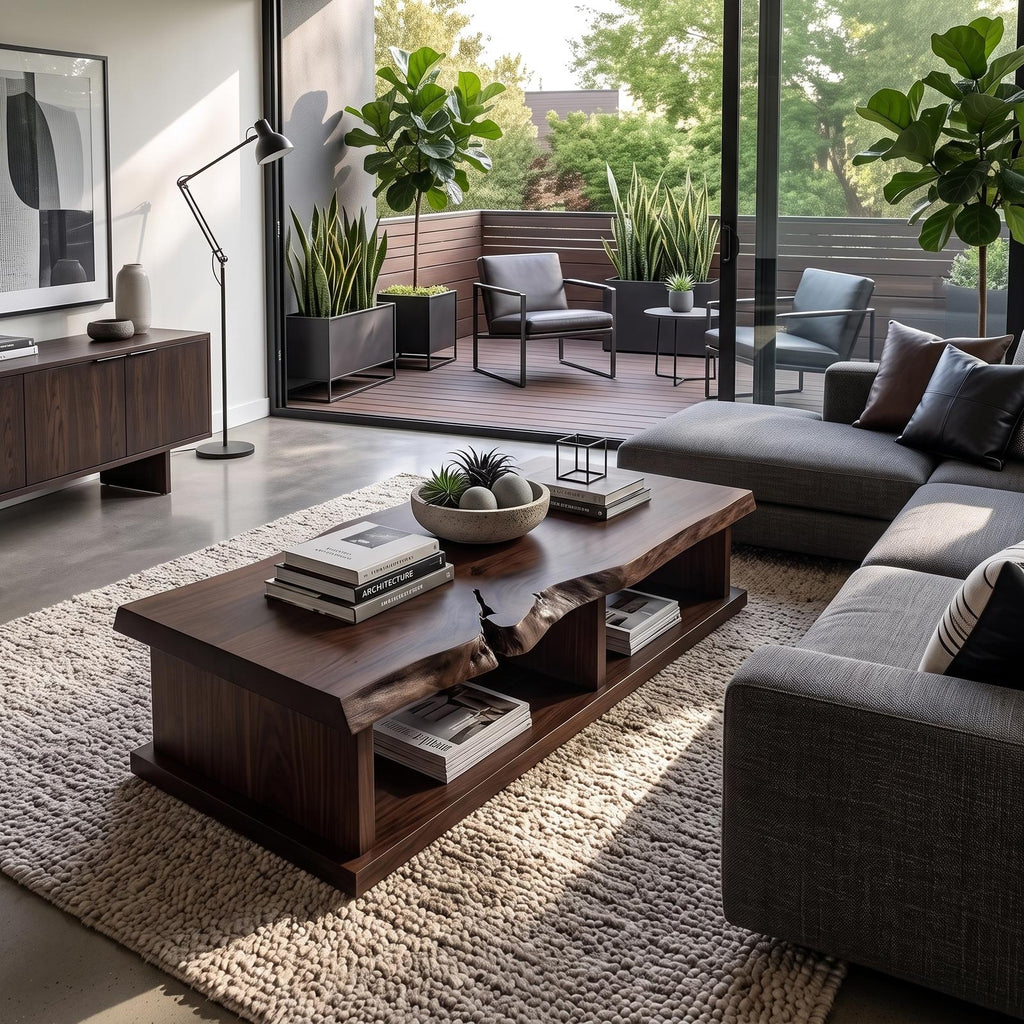 Live Edge Storage Coffee Table For Apartment Lounge