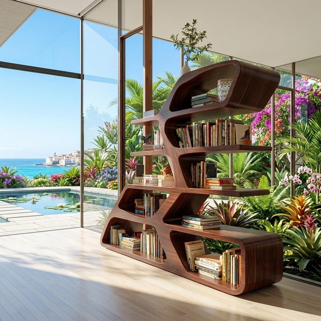 Modern Sculptural Bookshelf For Living Room Decor