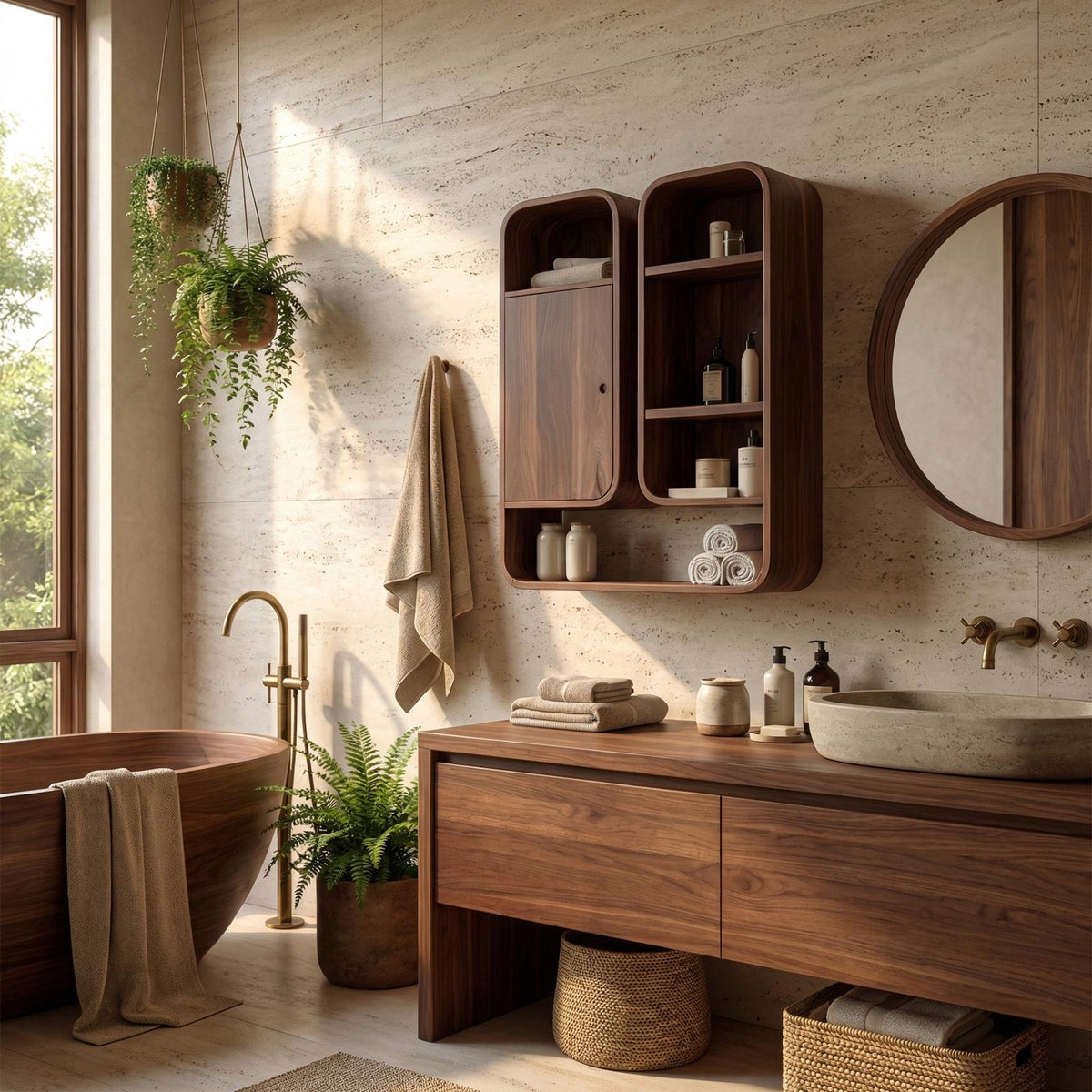 Modern Unique Bathroom Cabinet, Solid Wood Artistic Storage Organizer Cupboard for Bathroom