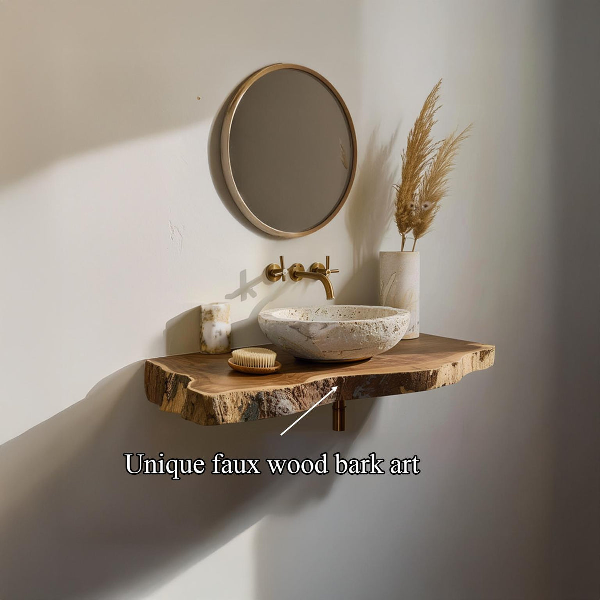 Rustic Floating Shelf, Solid Wood Bathroom Vanity Countertop, Single Sink Washroom Console Support Shelf